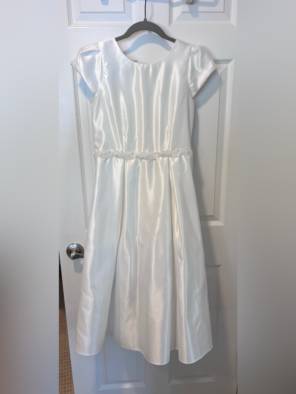 Girls White Dress with Waist Appliqué